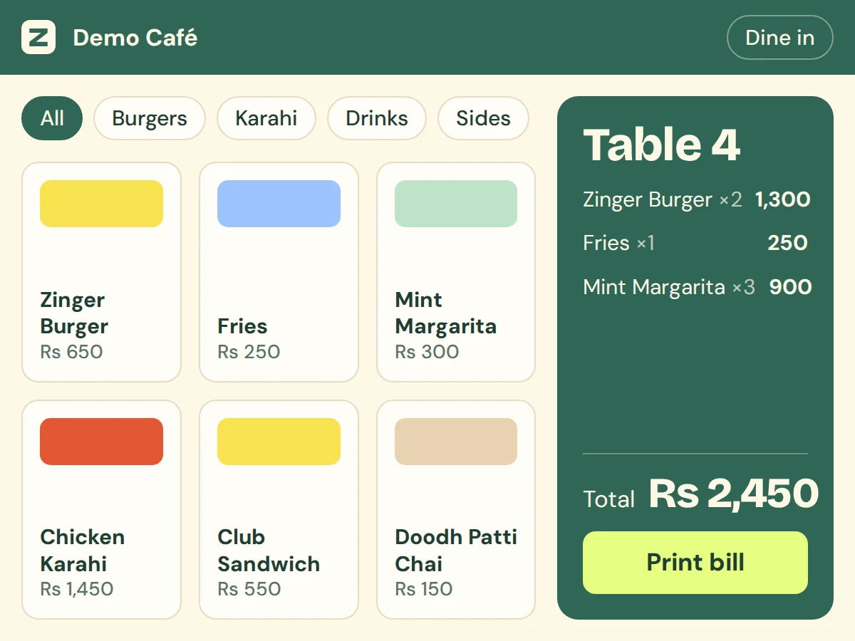 POS billing screen with a Table 4 bill
